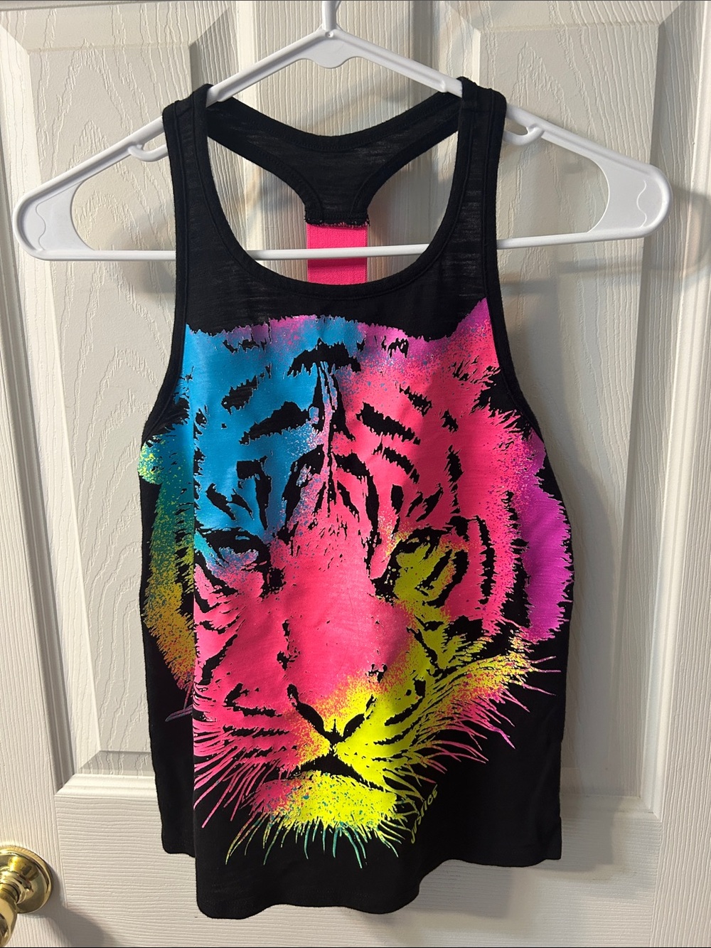 Justice Girls' Black Tank Top with Neon Tiger Print with matching capris